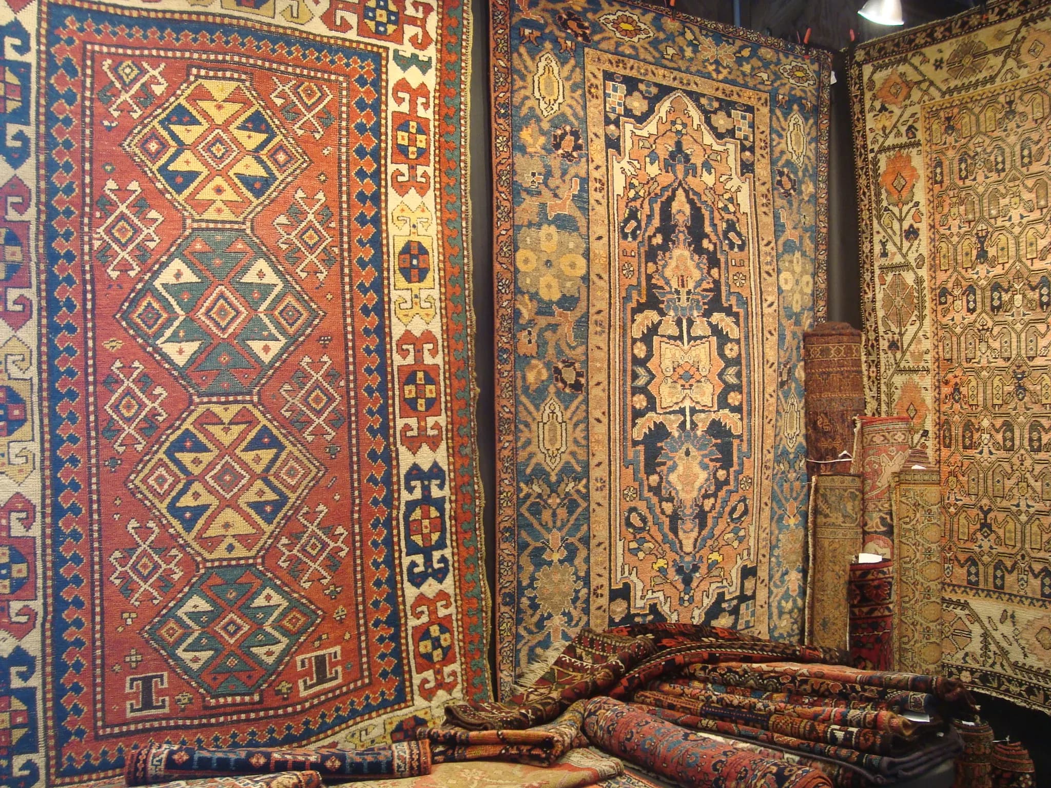 Vintage Turkoman tribal rug with traditional octagonal gul motifs