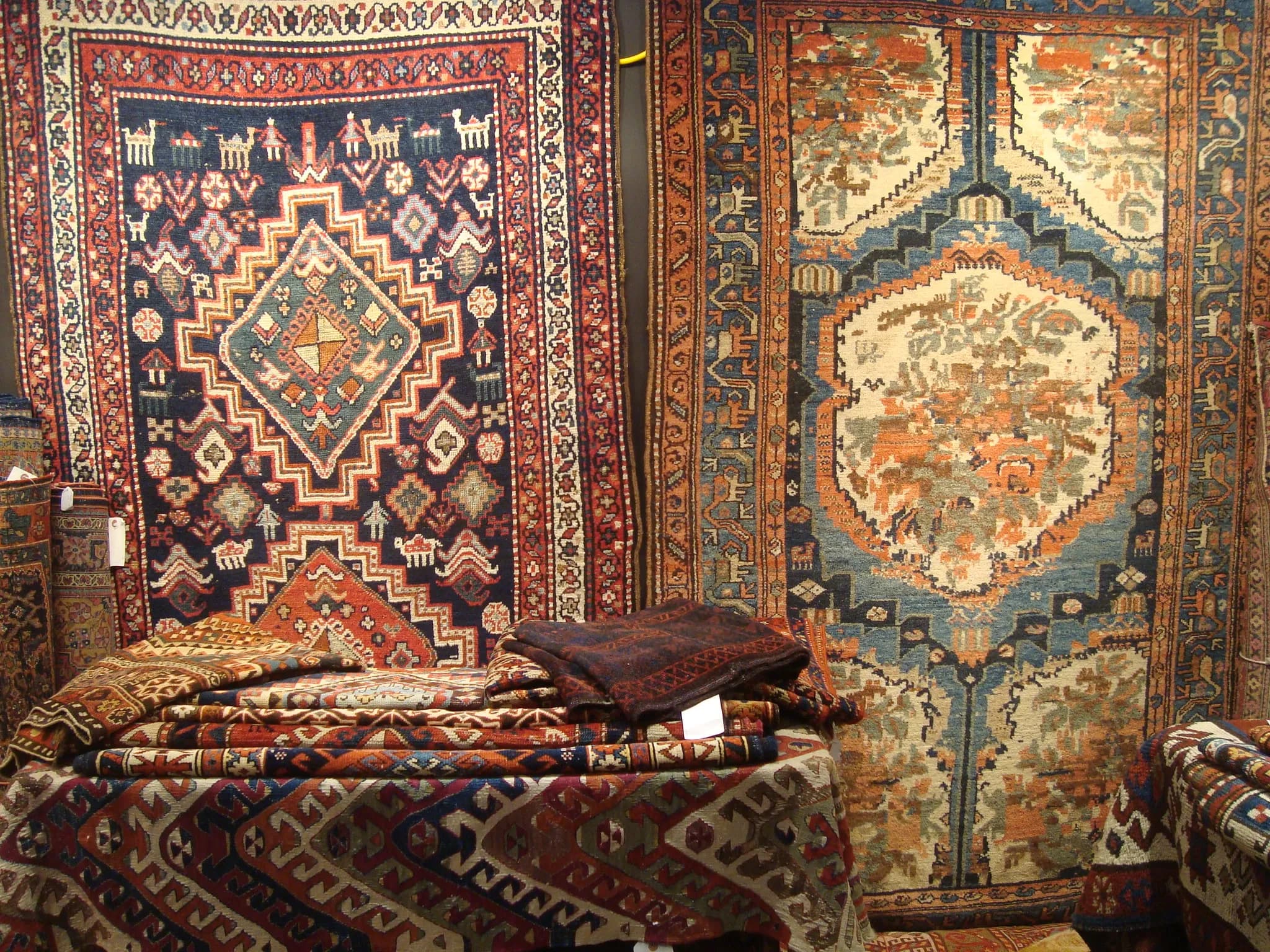 Traditional Persian village rug with tree of life motif and animal figures